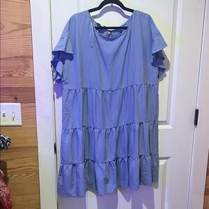 Light Blue Ruffle Sleeve Dress